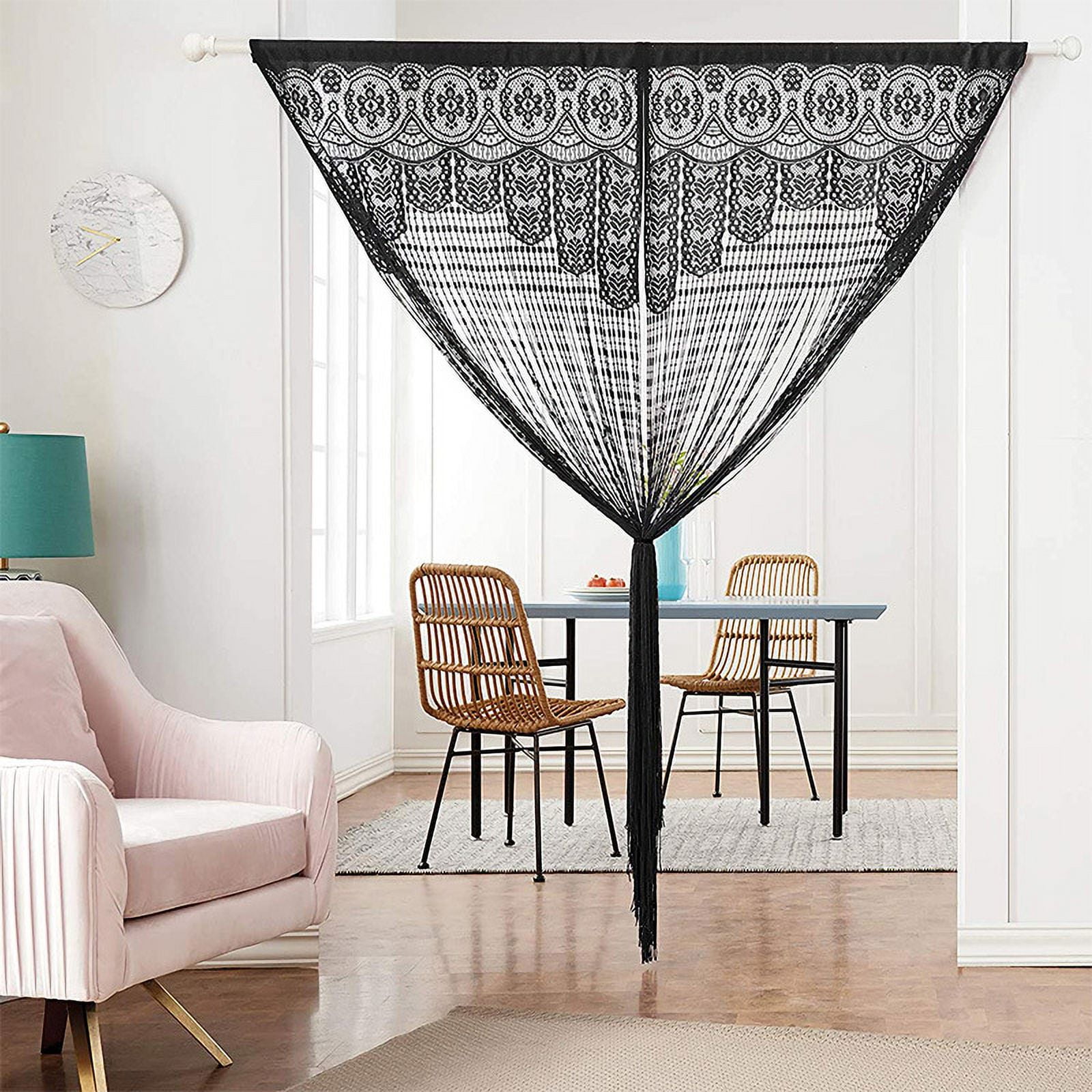 Crochet Lace String Door Curtain Boho Beaded Tassel Doorway Curtain