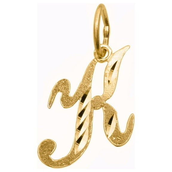 Precious Stars 14K Yellow Gold Diamond-cut Cursive Letter Unisex Initial 'K' Pendant - No Chain, Pendant Only