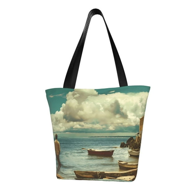 Balery Serene Coastal Blue Sky Bolsa de Hombro con Diseño, Bolsa Grande y Duradera, Bolsa Versátil para Compras