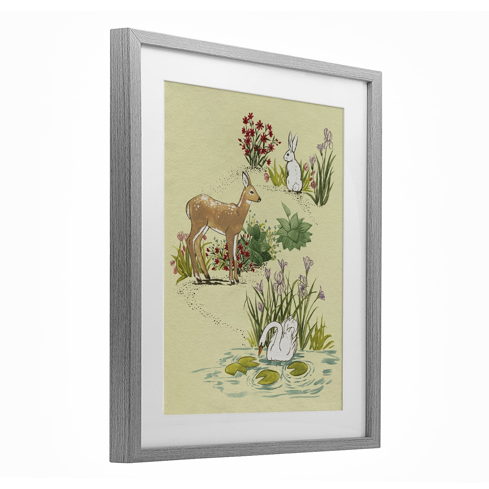 Stupell Industries Peaceful Spring Animals Gray Framed Print Under Glass, design by Grace Popp