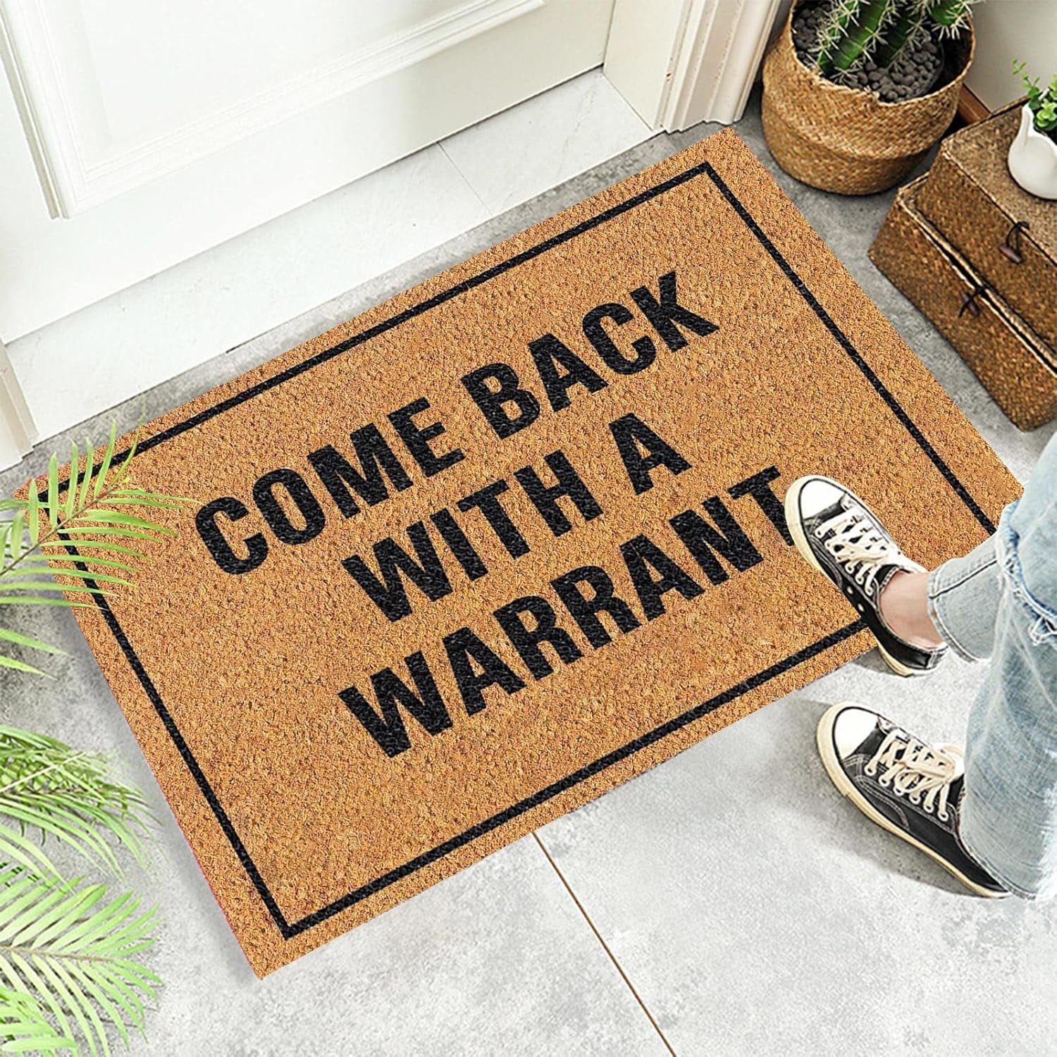 Coir Mat Door Mat Outdoor Mat for Entryway Outside Yard Home Decoration Door Mat - Novelty Designs Welcome Doormats Coco Coir Outdoor Mat for Indoor Outdoor Come Back with A Warrant 14x26 in