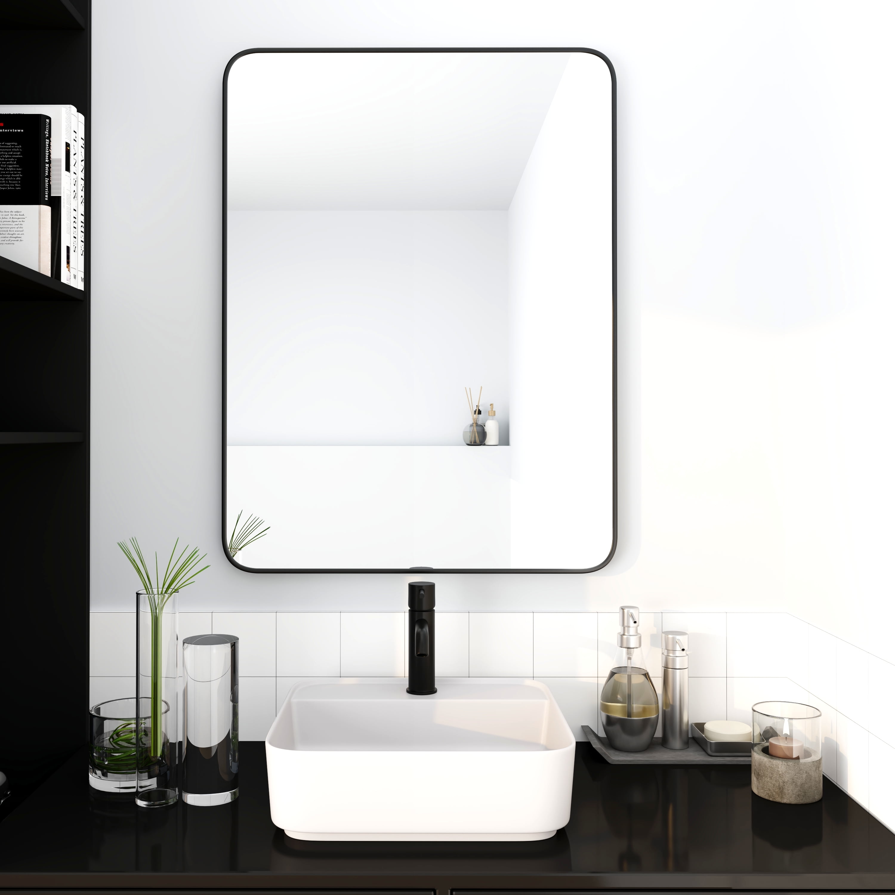 Black Wall Mirror Framed Bathroom Mirror, 24 x 32 inch Matte Metal ...