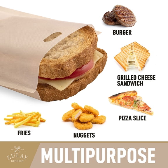 4Pcs 7x6 Inch Reusable Non-Stick Toaster Bags for Grilled Cheese Sandwiches and Burgers Heat Resistant Food Grade Cooking Sleeves with Handles for Kitchen