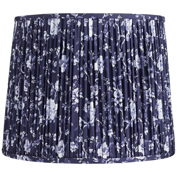 Springcrest Sally 13" Top x 15" Bottom x 12" High x 12" Slant Print Lamp Shade Replacement Deep Blue Pleated Floral Spider Harp