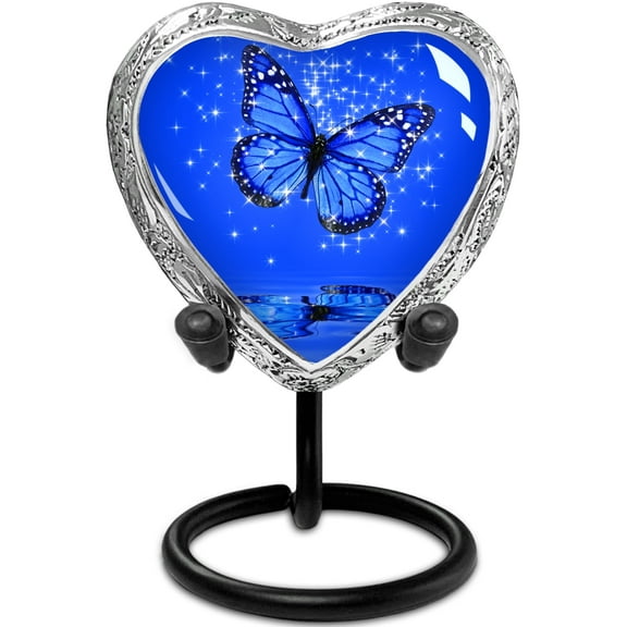 Dark Blue Butterfly Small Heart Shaped Keepsake Cremation Urns for Human Ashes