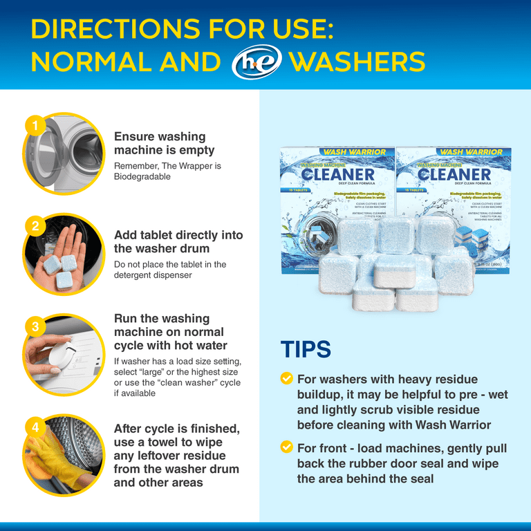 Wash Warrior Washing Machine Cleaner Tablets 15 Pack - Washer Cleaner - He Front Loader Top Load - Clean All Wash Machines, Size: One Size