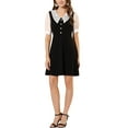 thumbnail image 2 of INSPIRE CHIC Women's Chiffon Hollow Lace Doll Collar Button Cuffs Zip Back A Line Dress Black S, 2 of 6