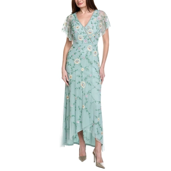 Adrianna Papell womens Flutter Sleeve Beaded Wrap Dress, 10, Blue