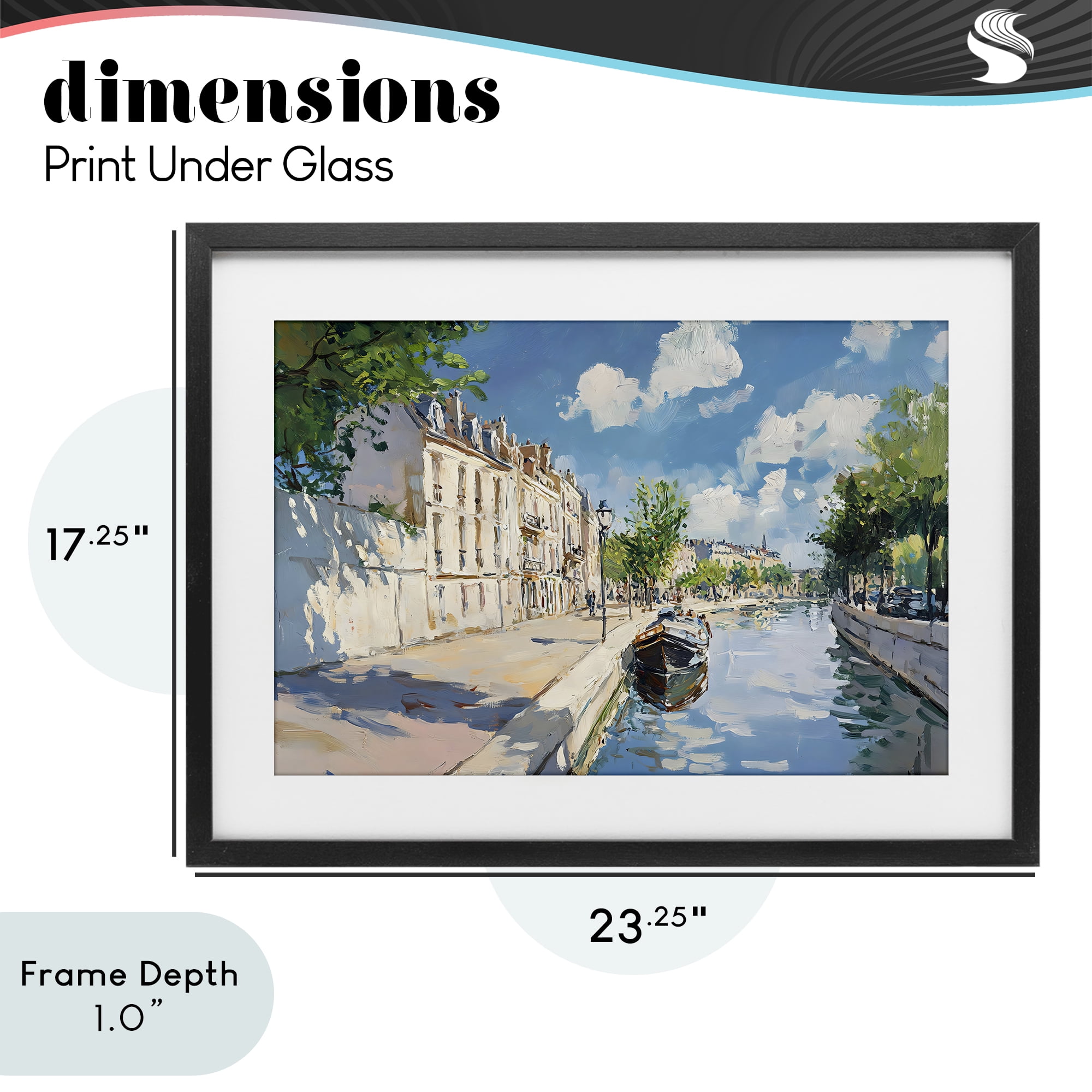 Stupell Industries Boat in Canal Summer Reflection Black Framed Print Under Glass, design by Creative Studio