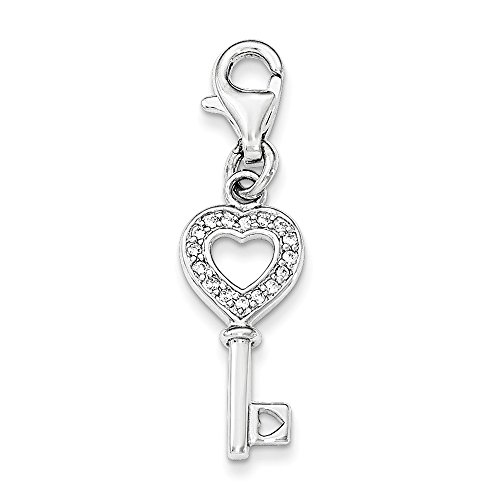 .925 Sterling Silver Cubic Zirconia Heart Key With Lobster Clasp Charm Pendant by SSQGold-Crabs & Lobsters Charms