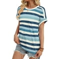 thumbnail image 3 of Women's Short Sleeve Shirts Outfits Stripe Dressy Clothes Tops for Casual Summer Blue Stripe-2 M, 3 of 8