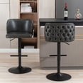 thumbnail image 5 of Swivel Bar Stools Set of 2, Upholstered Barstools Adjusatble Seat Height, Bar Stools with Backrest for Home Pub and Kitchen Island, Dark Gray PU +Black, 5 of 9