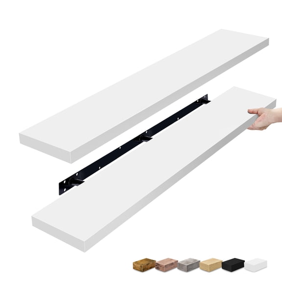 Sorbus 55in Extra-Long Floating Shelves, Wall-Mounted Storage with Hidden Brackets, White 2-Pack