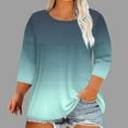thumbnail image 2 of CYMMPU Gradient Color 3/4 Length Sleeve Summer Fall Fashion Tunic Tops Shirts Business Work Blouses Crewneck Vintage Basic Tees 2025 Clothes for Women Army Green XL, 2 of 5