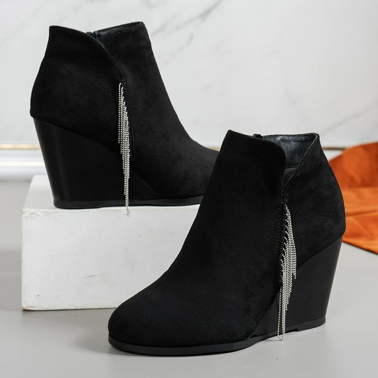 Mepaouo Women's Wedge Ankle Boots Side Tassels Suede Casual Fall Heel Walking Dress Booties(Black,8) - Walmart.com Mepaouo Women's Wedge Ankle Boots Side Tassels Suede Casual Fall Heel Walking Dress Booties(Black,8) - Walmart.com