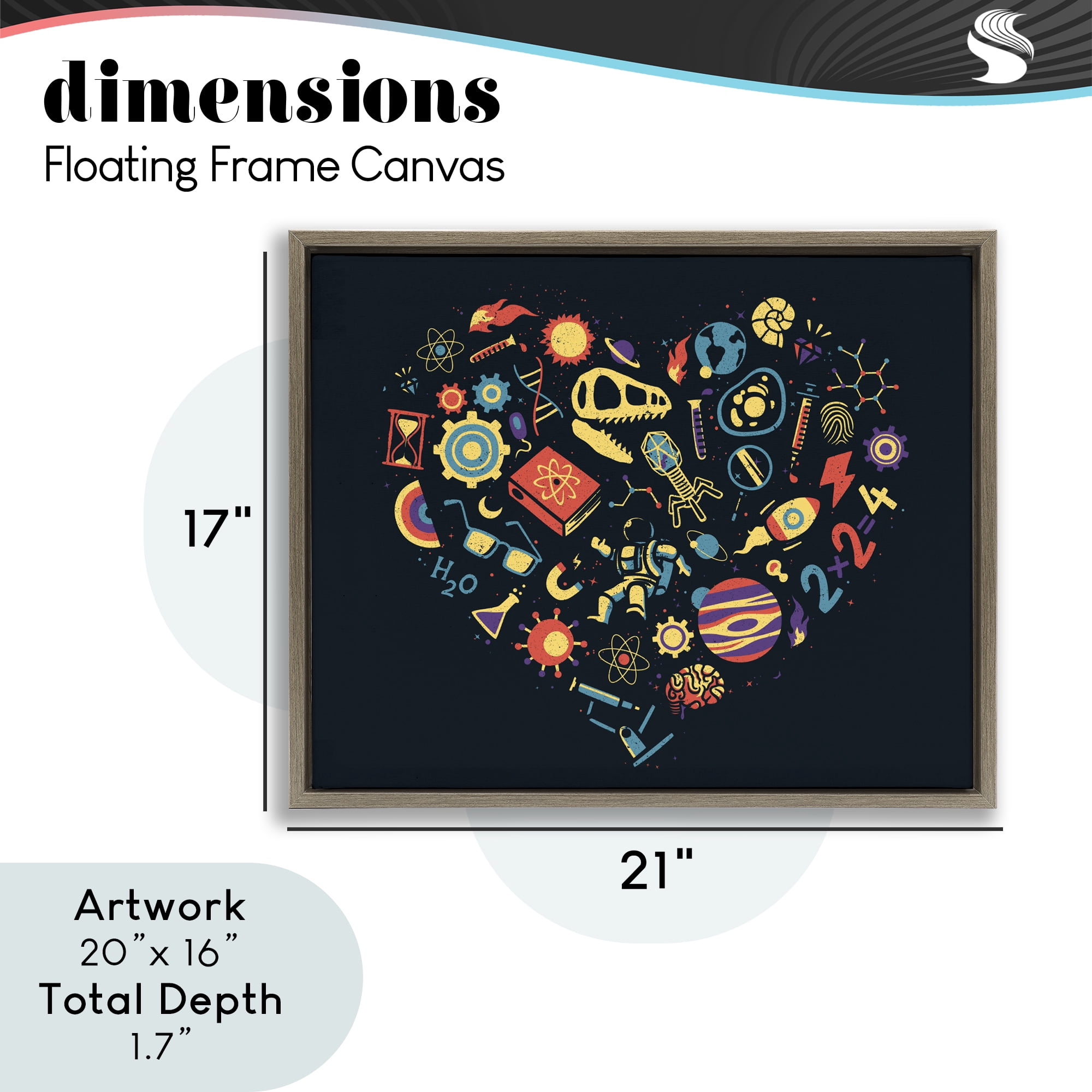 Stupell Industries Retro Science Heart Brown Framed Floater Canvas Wall Art, design by Tobe Fonseca
