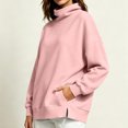 thumbnail image 5 of IUYRTFE Women's Solid Color High Neck Sweatshirt Long Sleeve Casual Pullover Top with Front Pocket, 5 of 7