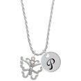 thumbnail image 1 of Delight Jewelry Silvertone Large Open Butterfly Silvertone Script Initial Disc - P - Charm Necklace, 20"+3", 1 of 4