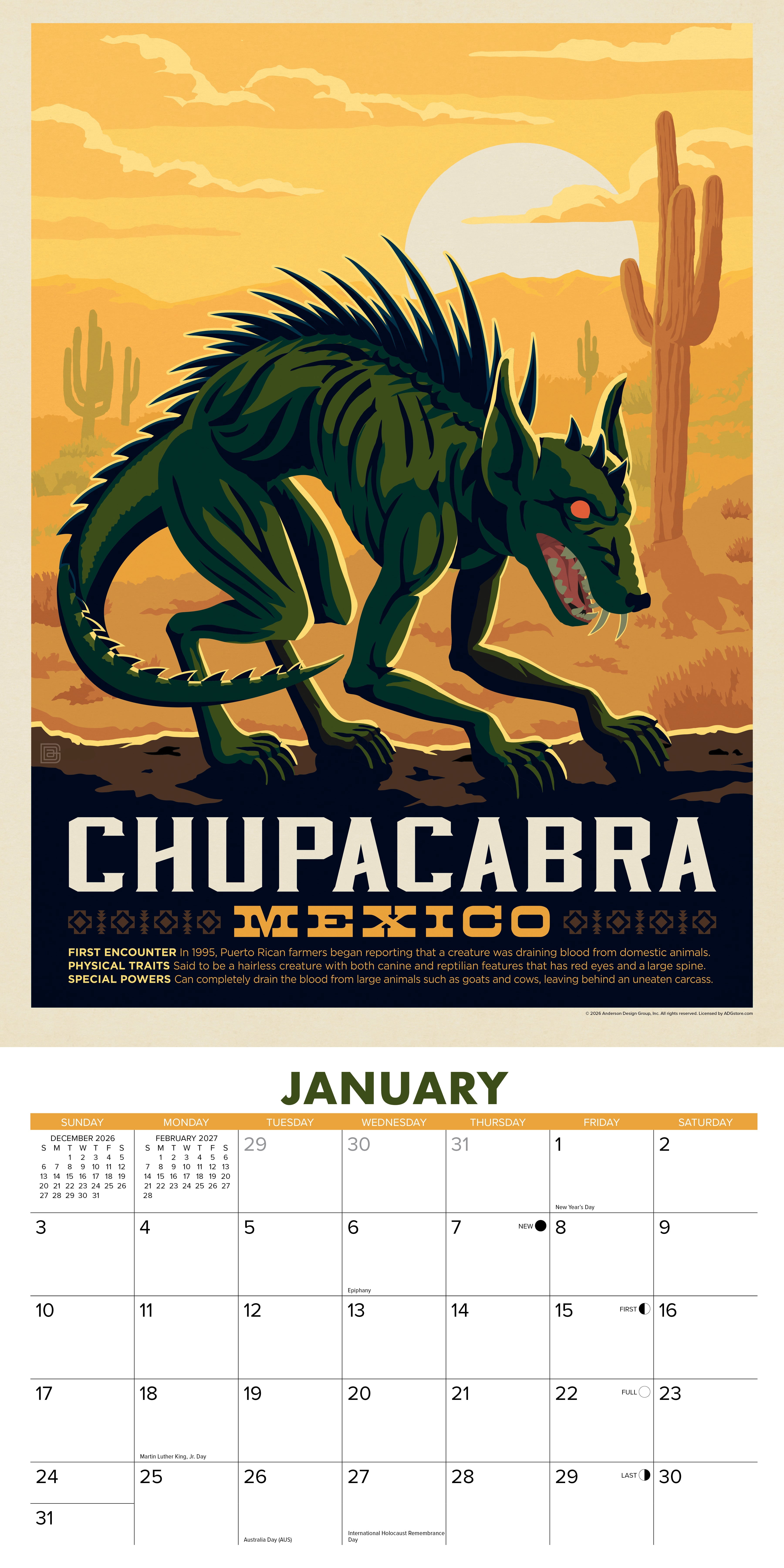 Willow Creek Press, Mythical Creatures 2027 Wall Calendar