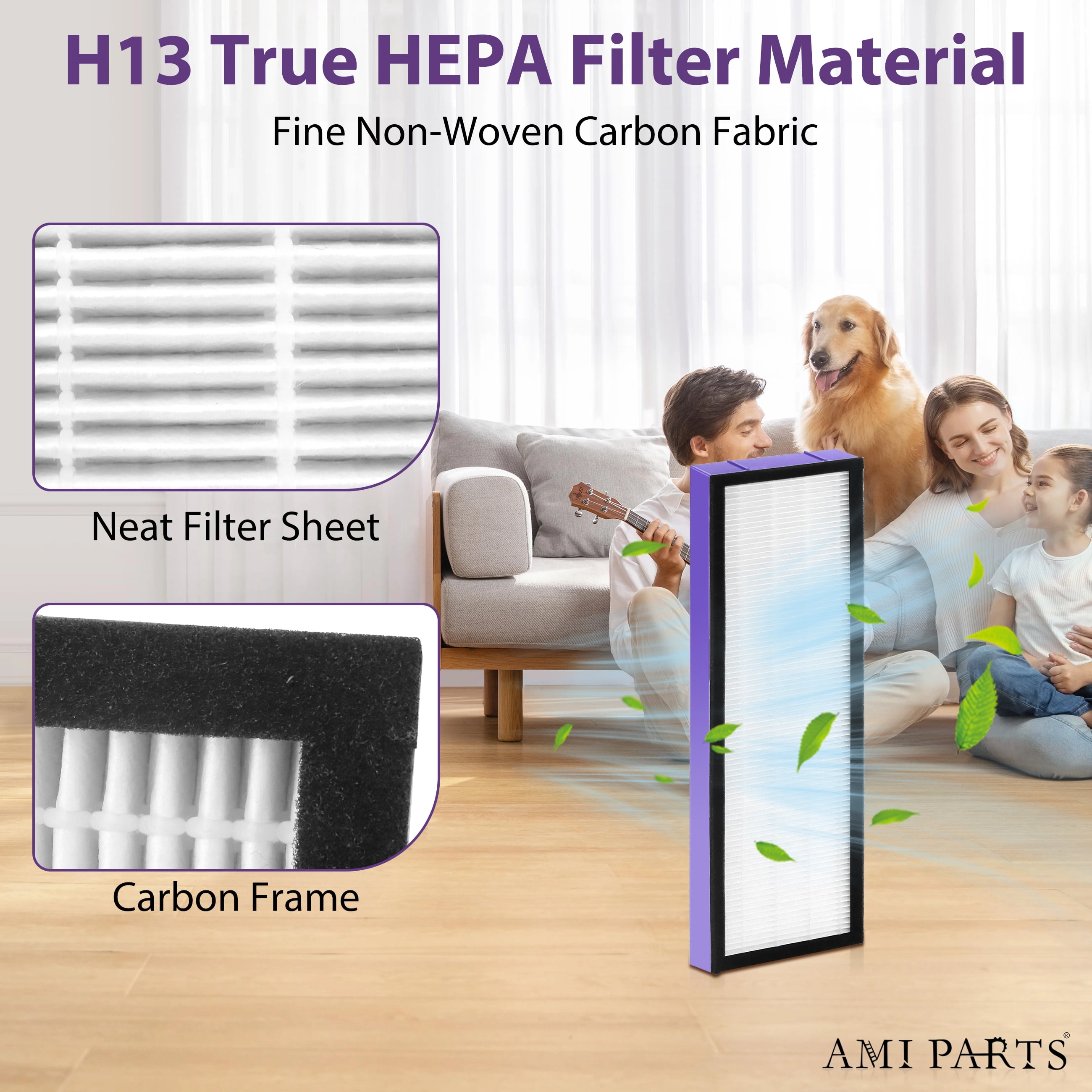 AMI PARTS FLT4825 True HEPA Filter B Replacement Activated Carbon Pre-Filters Compatible with Air Purifier AC4825 AC4300, AC4900, AC4800