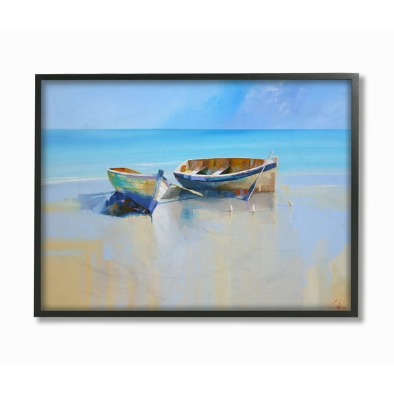 The Stupell Home Decor Two Row Boats at the Shining Shore Painting Framed Texturized Art