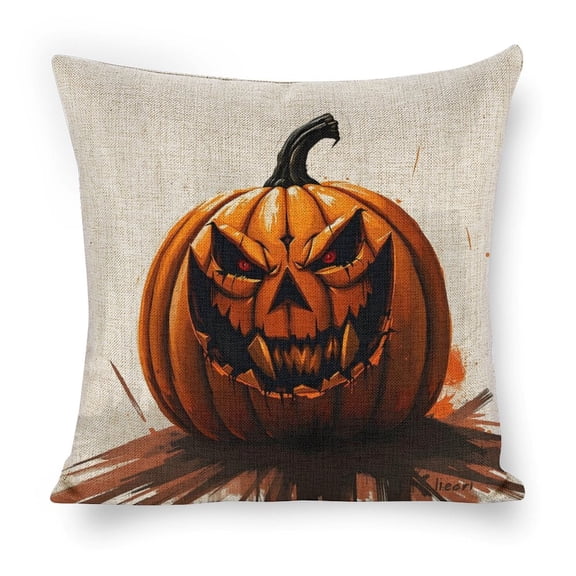 Evil pumpkin Jack-o'-Lantern Linen toss pillowcase decoration pillowcase gifting preferred 18x18 inch cushion cover sofa pillowcase sofa bedroom living room car