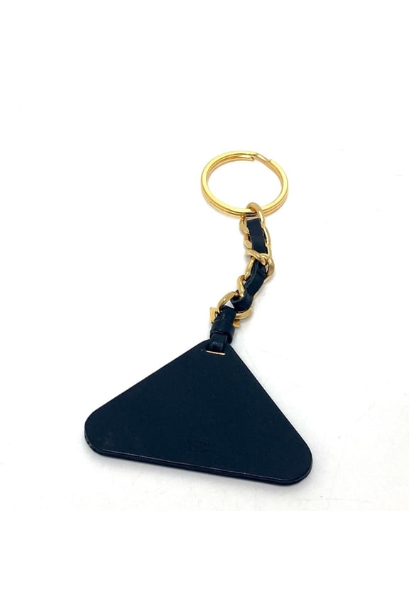 Pre-Owned CHANEL 94P Triangle Plate Charm Key Ring Accessory Metal Leather Women's T-241001-2