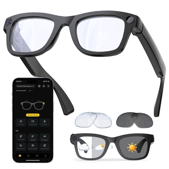 WEPMOUS AI Smart Glasses with 8MP Anti-Shake Camera, Open-Ear Bluetooth Audio, Auto-Tinting Polarized Lenses, Voice Assistant, Unisex Wearable Eyewear