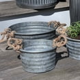 thumbnail image 3 of Farmers Market Chubby Tub Planters, Set of 3, Rope Handles, Galvanized Zinc, Rolled Top, Corrugated Sides, Rustic Country Style Containers, 12 1/2, 10 3/4, and 8 3/4 Inches, 3 of 17