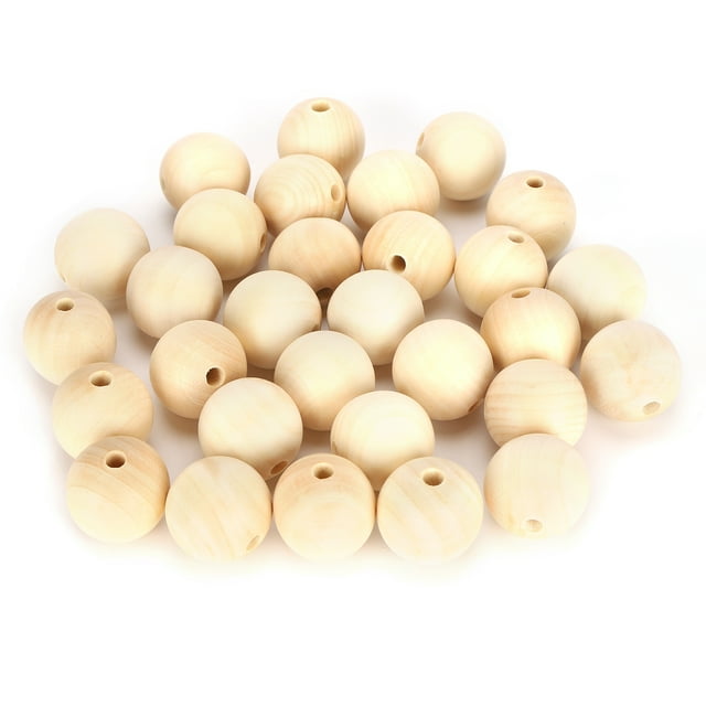 Wooden Beads,30Pcs Round Beads Wooden Perforated Round Bead Ball Spacer Extended Durability