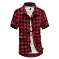 thumbnail image 2 of MNCEKFOD Mens Shirt Summer 2025 Short Sleeve Lattice Plaid Painting Button Down Shirts Collared Loose Fit Relaxed Fit Mens Tops Red M, 2 of 4
