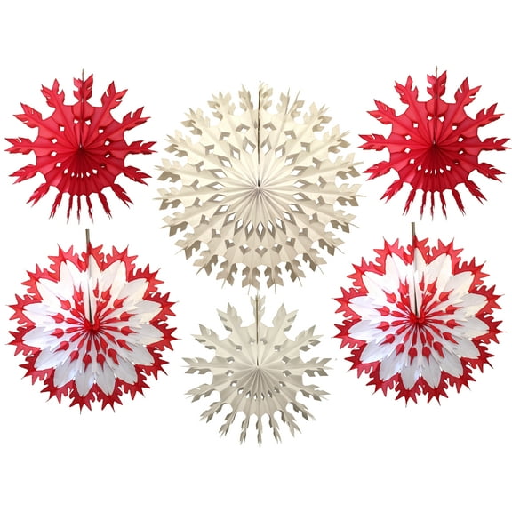 6-Piece Devra Party Multi-Colored Tissue Paper Snowflake Party Decoration Kit (Red and White)