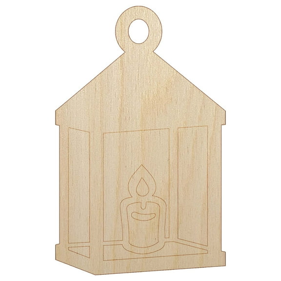 Vintage Lantern Candle with Flame Wood Shape Unfinished Piece Cutout Craft DIY Projects - 4.70 Inch Size - 1/8 Inch Thick