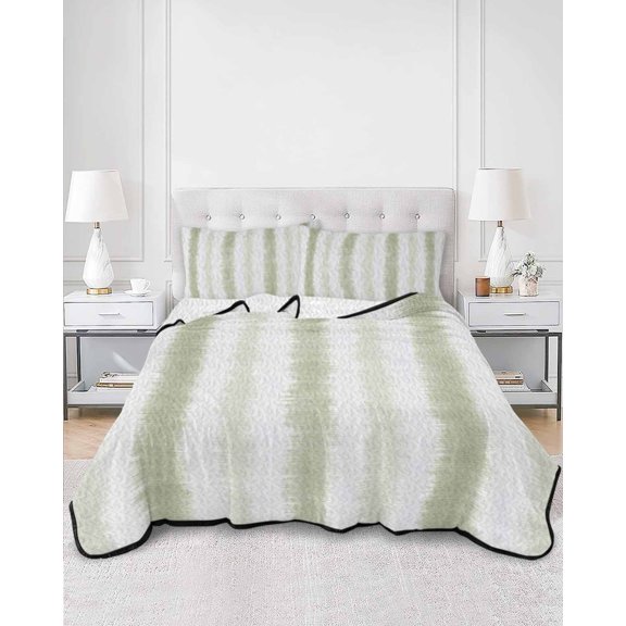 Quilts Full Size, Sage Green Striped Soft Comforter Bedding Set for Bed, Watercolor Abstract Vertical Stripes Ombre Lightweight Quilted Bedspread with Pillow Cover(2 Pieces) All Season, 78x90 Inch
