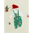 thumbnail image 5 of Baby Toddler Boy Christmas 3Pcs Outfit, 0 3 6 9 12 18 Months Long Sleeve Dots Printed Bow Tie Romper with Overall Pants and Hat Infant Clothing Set, 5 of 9