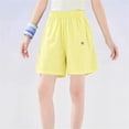 thumbnail image 6 of Girls' Quick Dry Elastic Waist Shorts, Casual Loose Wide Leg Running Shorts for Summer Yellow 140, 6 of 9