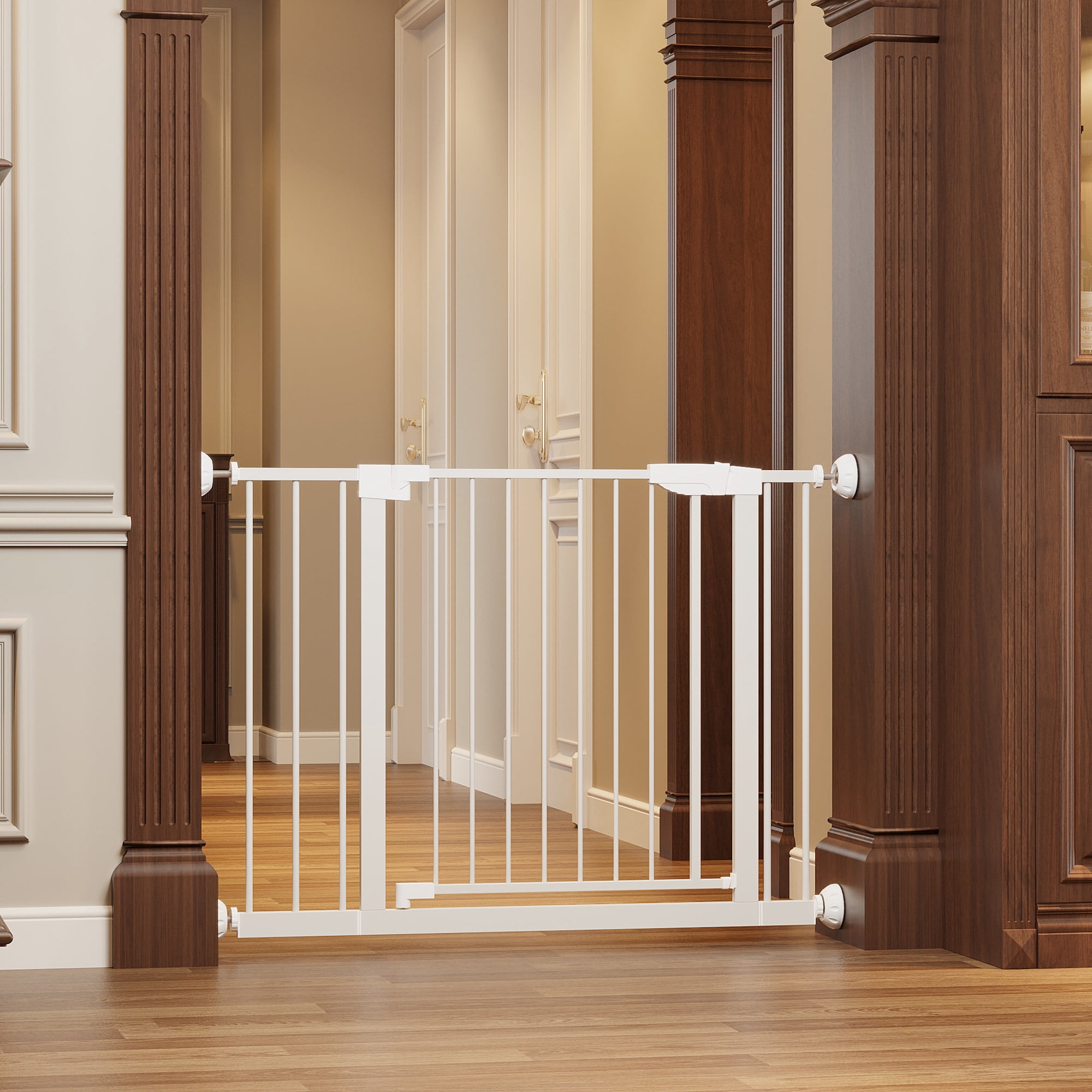 Noble House 45" Wide Pressure-Mounted Baby Gate with Wall Protectors, Steel Safety Gate for Kids, White