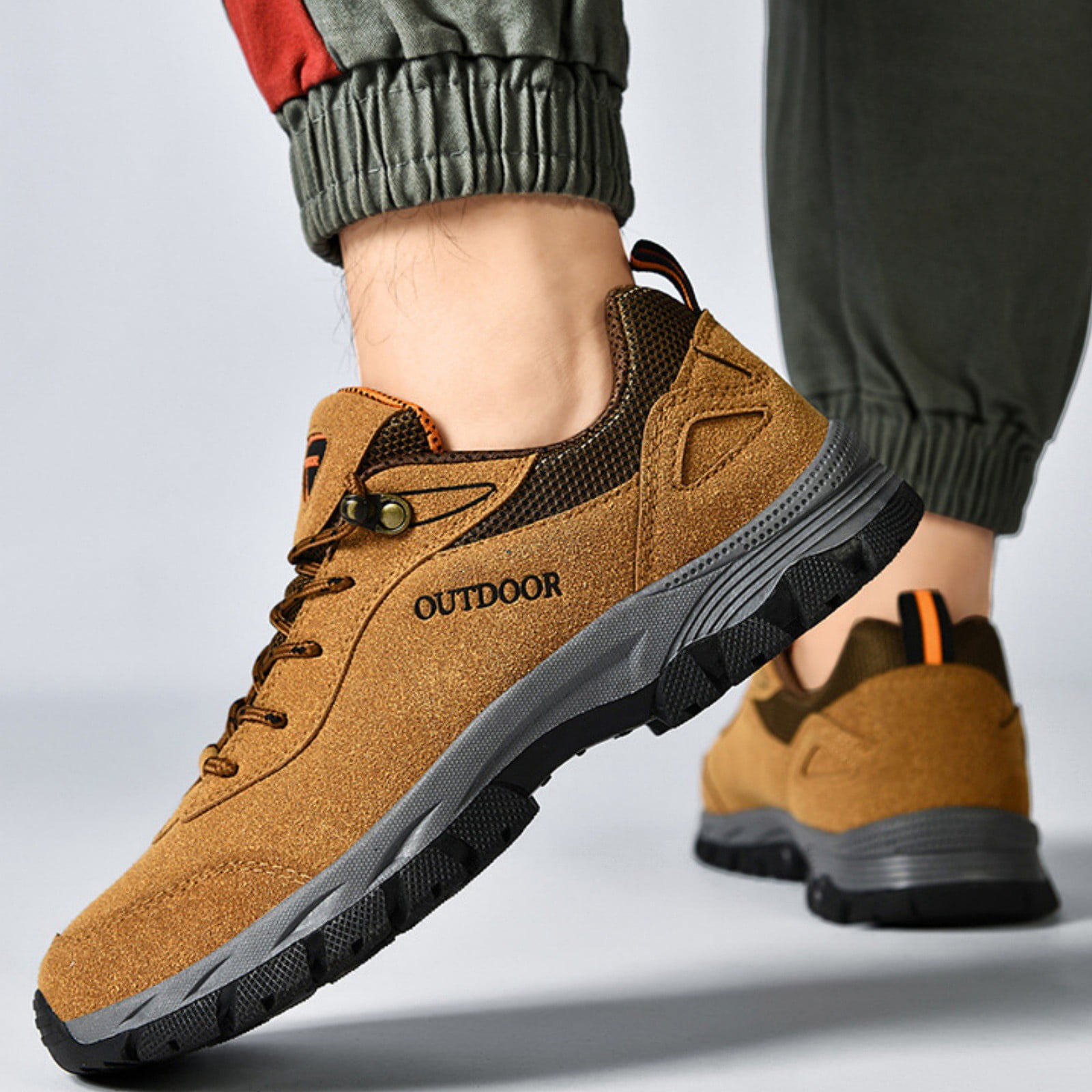 XIMIN Men's Suede Low-Top Hiking Sneakers Hiking Walking Shoes Extra Wide Lightweight Outdoor Cushion Sneakers Non-Slip Running Trekking Shoes
