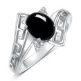 thumbnail image 3 of RYLOS Rings for Women 14K White Gold Greek Key Designer Ring 9X7MM Gemstone & Diamond Ring October Cabochon Onyx Jewelry  Size 8, 3 of 7