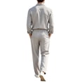 thumbnail image 5 of LEKWK 2 Piece Casual Set for Men Long Sleeve Button Down Shirt and Drawstring Pants Lightweight Breathable Sleepwear Summer Casual Lounge Outfit Gray S, 5 of 6