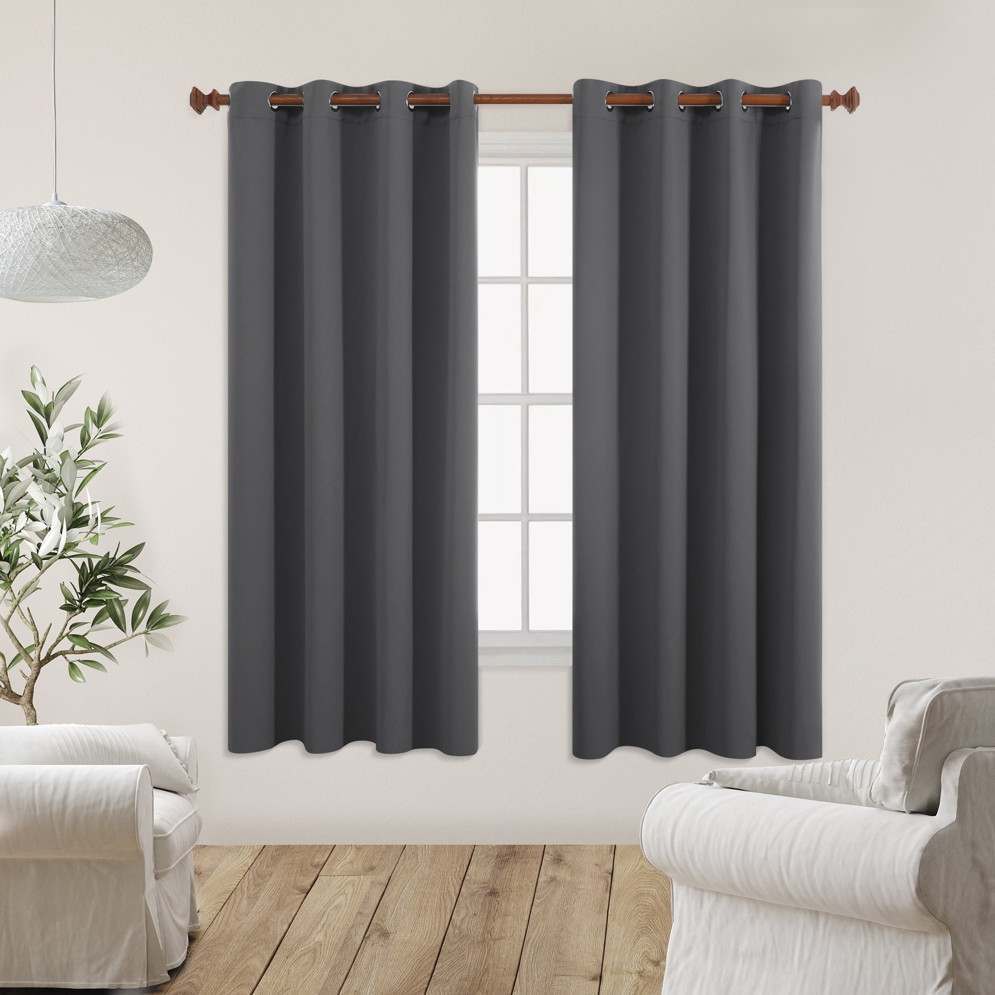 Deconovo Dark Grey Blackout Curtains 2 Panels Grommet Curtains Window