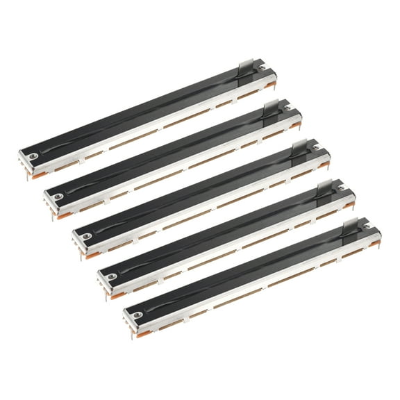 Uxcell 5Pcs Straight Single Linear Slide Potentiometer 5 Pin B10K 128mm(L) 100mm Travel 8x8mm Handle Fader Variable Resistors Mixer