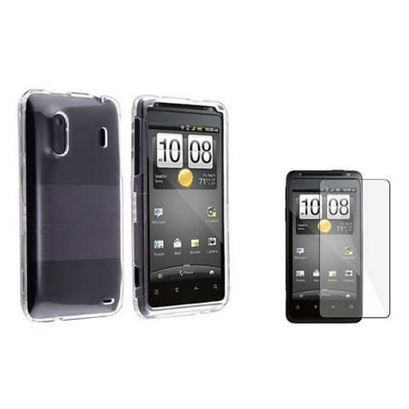 Insten FOR HTC KINGDOM HERO S EVO DESIGN 4G SOLID CLEAR RUBBERIZED HARD CASE+LCD FILM