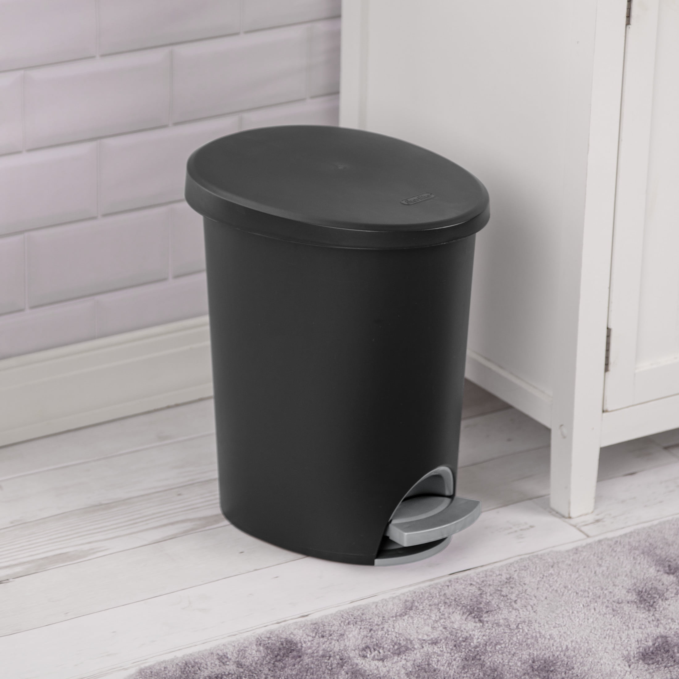 Sterilite Small Bathroom Trash Can, 2.6 Gallon Plastic Garbage Bucket Bin