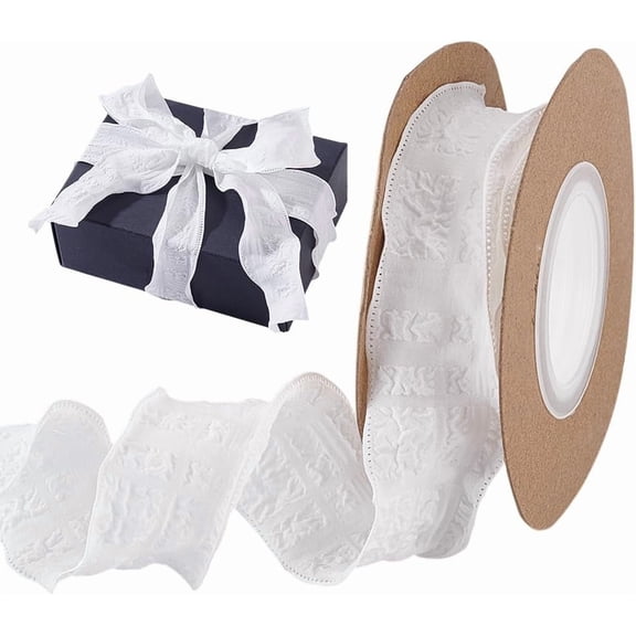 20 Yards Chiffon Plaid Ribbon White Checked Plaid Wrinkled Pleated Trim 1 Inch Wide Polyester Tartan Ribbons for Gift Wrapping Wedding Invitations Bouquets Christmas Decor diy