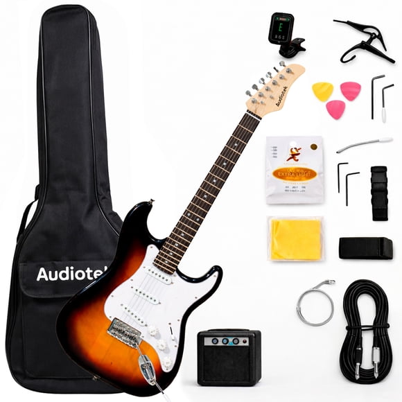 Guitarra Electrica AUDIOTEK con Amplificador 9V Y 5A Accesorios Incluidos Pua Correa Cable de Conexión Barra de Tremolo Herramienta de Ajuste Guitarras Musicales