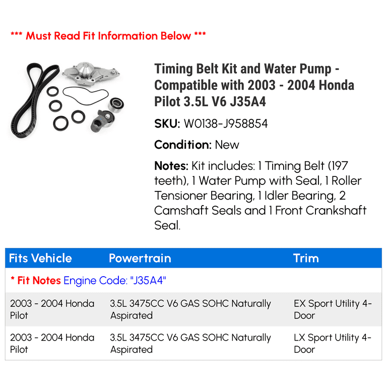 2004 honda pilot timing belt sales