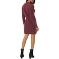 thumbnail image 3 of Unique Bargains Womens' Round Neck Long Sleeve Slim Fit Casual Mini Sweater Dress XL Wine Red, 3 of 6