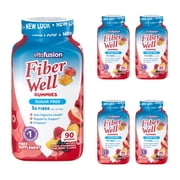 Vitafusion Fiber Well Sugar Free Fiber Supplement Gummies, Berry & Peach Flavors, 90 Count - 5 Pack