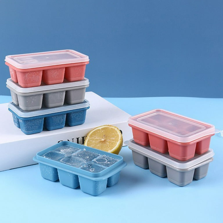 6-in-1 Ice Cube Maker Ice Cube Tray with Lid and Bin, Silicone Ice Trays